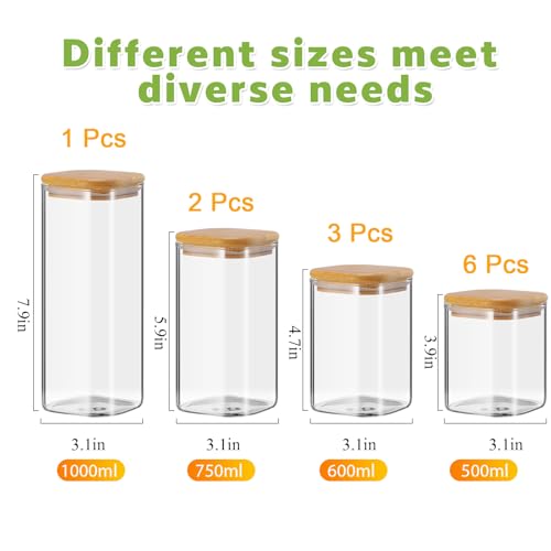 12 Pcs 24 Pcs Square Pantry Glass Storage Jars with Bamboo Lids 4 Sizes Food Storage Containers Clear Stackable Canisters