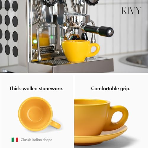 Cappuccino Cups Set of 4 [Set 4x 8oz] - Thick-Walled Stoneware Cappuccino Cup Set for Latte Art - Latte Art Mugs - Italian