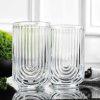 Drinking Glasses Set of 4. 17oz Vintage Ripple Cocktail Glasses, Ribbed Highball Glass Cups. Arch Designed Art Deco Glassware