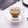 Glass Tea Cups and Saucers Set of 6 - Fish Scale Coffee Mugs - Teacups Set for Espresso Cappuccino Latte Tea - Dishwasher
