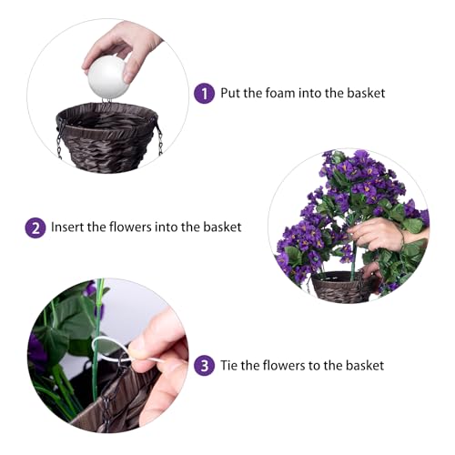 Artificial Faux Hanging Flowers Plants Basket for Spring Summer Outdoor Porch Decor, Fake Silk Purple Morning Glory Long Vine in