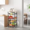 5-Layer Fruit Basket Kitchen Food Organizer and Rack, Stackable Storage Cart with Desktop, Pull-Out Hollow Metal Basket, Wheeled