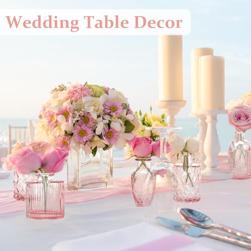 22 Pack Pink Flower Vase in Bulk,Mini Vintage Glass Bud Vases for Centerpieces,Wedding Decor,Party & Home Decaration,Mother's