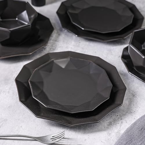 Stone + Lain Jamie Porcelain 16-Piece Geometric Dinnerware Set, Black