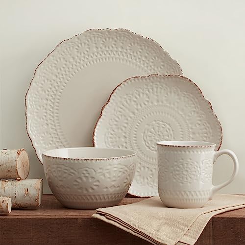 Chateau Cream 16-Piece Stoneware Dinnerware Set, Service for 4, Off White