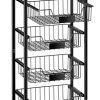 Fruit Basket, 5-Tier Utility Kitchen Organizer and Storage Cart with Pull-Out Baskets and Wood Top, Rolling Pantry Kitchen Cart
