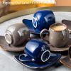 3oz Coffee Espresso Cups with Saucers Set of 6, Ceramic Small Coffee Cups with Holder and Spoons, Cute Demitasse Cups for