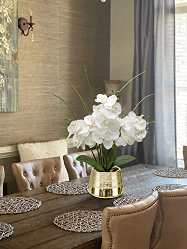 Artificial White Phalaenopsis Orchid Flower Arrangements Faux Orchid Flower in Gold Pot Orchid Centerpiece for Dining Room Table