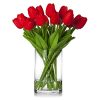 20 Pieces Real Touch Artificial Tulips Flowers in Vase, Fake Red Tulips with Vase and Faux Water for Home Wedding Decoration,