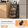 4-Tier Fruit Vegetable Storage Cart - Kitchen Organizer and Storage Cart with Wheels, Wooden Top Metal Wire Fruit Vegetable Rack