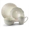 Elegant Round Embossed Stoneware High Class Dinnerware Dish Set, 16 Piece, White