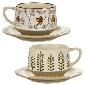 Set of 2 Vintage Coffee Tea Cups and Saucers Set 10oz Floral Porcelain Cappuccino Mug Latte Cups for Wedding Birthday Coffee