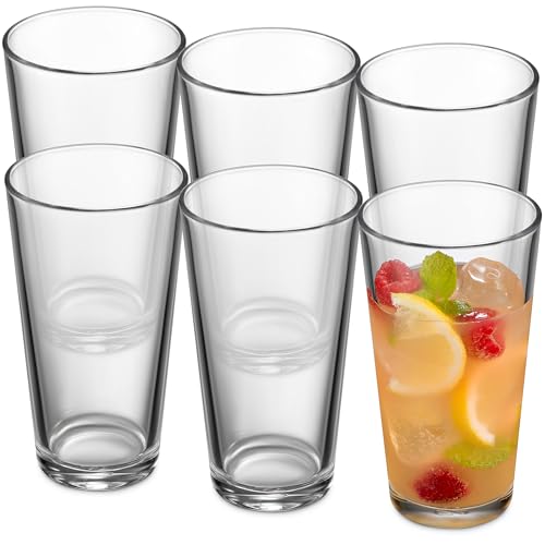 Drinking Glasses Set of 6 Highball Glass Cups 15.7 Oz Premium, Sleek, Collins Cooler Glassware. For your Bara, Water, Beer,