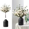 Fake Flowers in Vase for Centerpieces: Metal Vase with 12 Stems of Artificial Kiku Flowers Eucalyptuses Home Table Decor - White