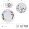Audrina Water Color Flowers Bone China Lightweight Chip Resistant 12 Piece Dinnerware Set, Service for 4, White