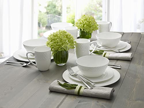Trellis Bone China 16-Piece Dinnerware Set, Service for 4, White Lightweight Porcelain with Textured Design, Chip-Resistant and