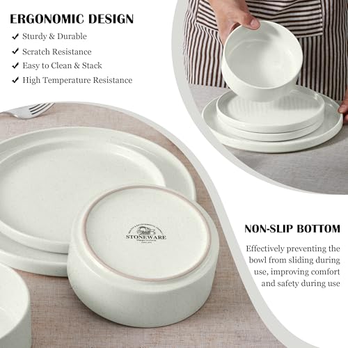 Dinnerware Sets for 6, 18-Piece Stoneware Plates and Bowls Set, Modern Kitchen Dinning Dishware, Chip and Scratch Resistant,