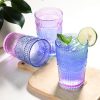 6pcs Vintage Drinking Glasses Set, 12 oz Glass Cups, Embossed Ribbed Glassware Drinking Glasses for Cocktail, Water, Juice,