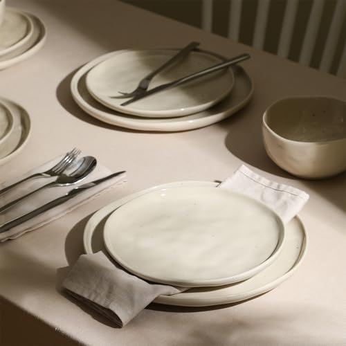 Mirella 12-Piece Stoneware Dinnerware Set, Service for 4 – Cream with Speckle, Reactive Glaze – Includes Dinner Plates, Salad