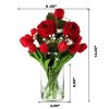 Red Silk Rose Fake Flowers with Vase, Mixed Real Touch Tulip Artificial Flowers in Glass Vase for Dining Table, Faux Flower