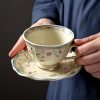 8 oz Vintage flower Ceramic cup and 6" saucer sets with Brand customized stainless steel spoon Gifts for Afternoon Tea Coffee