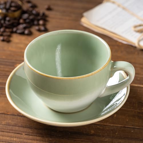 Porcelain Coffee Cup with Saucer Spoon, Vintage Design Ceramic Latte Art Cappuccino Barista Espresso Tea Cup with Saucer (11.6