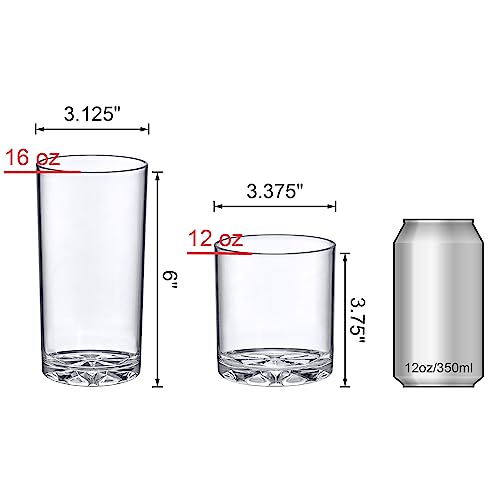 - Liberty - 12-Ounce and 16-Ounce Plastic Tumblers (Set of 16), Plastic Drinking Glasses, All-Clear Reusable Plastic Cups,
