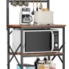 Kitchen Bakers Rack with Hutch, Coffee Bar Station 4 Tiers, Microwave Oven Stand with 6 S Hooks and Pegboard, Kitchen Microwave