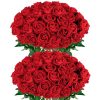 Red Roses Artificial Flowers 50 Pack in Bulk, Fake Roses Flowers Realistic Roses for Wedding Home Party Decoration Event Gift