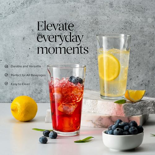 Highball Drinking Glasses Set of 10 Glass Cups by Home Essentials, 17 Oz. Glassware, for Water, Juice, Cocktails, Iced Tea