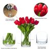 20 Pieces Real Touch Artificial Tulips Flowers in Vase, Fake Red Tulips with Vase and Faux Water for Home Wedding Decoration,