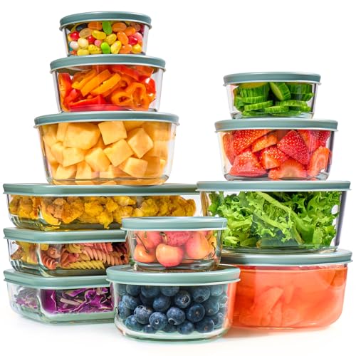 24pc Set Glass Food Storage Containers & Bowls with Airtight Lids - Leakproof BPA-Free Meal Prep Airtight Stackable Lunch Boxes,
