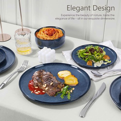 12 Pieces Dinnerware Set Stoneware Service for 4, Dinner Plates and Bowls Sets, Double Reactive Glaze Dishes Set for Kitchen,