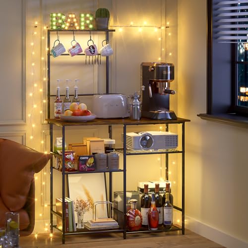 Baker's Rack for Kitchen with Storage, Microwave Stand with Adjustable Shelves and 10 S Hooks, 6-Tier Coffee Bar Station,