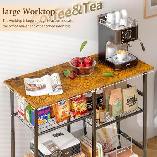 Kitchen Microwave Cart, Microwave Stand with Adjustable Shelf, Coffee Bar Stand Kitchen Baker's Rack with Wheels Rolling Storage