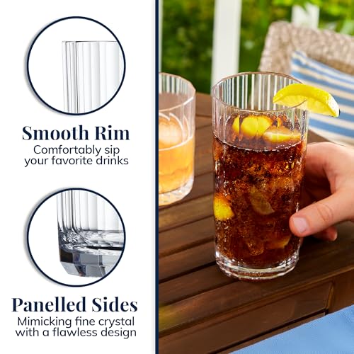 Faceted Clear Plastic Reusable Drinking Glasses (Set of 8) 14oz Rocks & 18oz Water Cups | BPA-Free Tumblers, Made in USA |