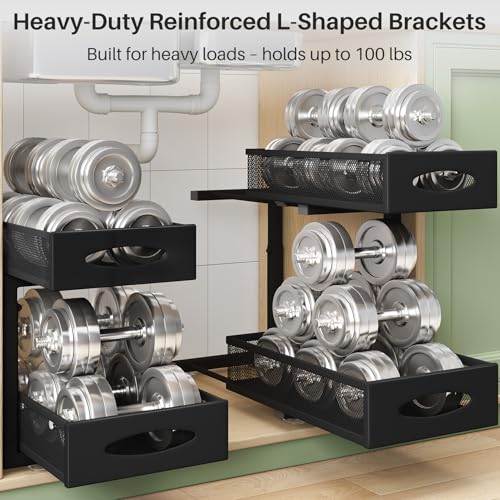 Under Sink Organizer, 2 Tier Pull out Cabinet Organizer Baskets with Mesh Sliding Drawers, Slide out Storage Shelf for Home,