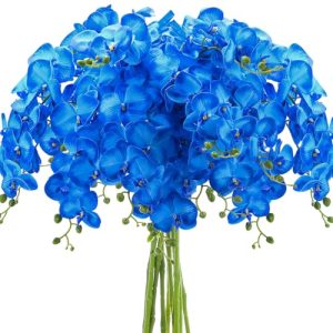 10 Pcs 36 Inch Blue Orchids Artificial Flowers Artificial Phalaenopsis Flowers Faux Orchid Stems Fake Flowers Arrangement for