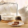 ® White Porcelain 5OZ- Tea Cup and Saucer Coffee Cup Set with Saucer and Spoon, Set of 6 (6 Tea Cup Set With Bracket)