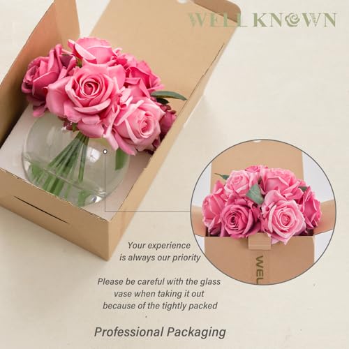 Artificial Flowers with Vase, Silk Rose Artificial Flowers Table Centerpieces with Faux Water for Home Decoration Fake Roses