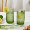 16oz Hobnail Drinking Glasses Set of 6, Vintage Large Capacity Embossed Green Tumblers, Highball Glasses for Water, Cocktail,