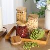 12 Pcs 24 Pcs Square Pantry Glass Storage Jars with Bamboo Lids 4 Sizes Food Storage Containers Clear Stackable Canisters