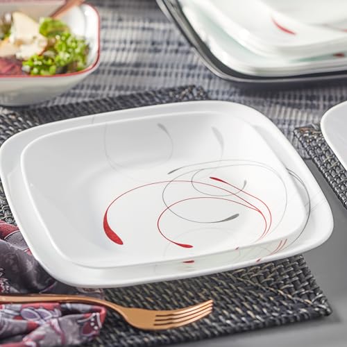 Vitrelle 18-Piece Service for 6 Dinnerware Set Triple Layer Glass and Chip Resistant, Lightweight Square Plates and Bowls Set,