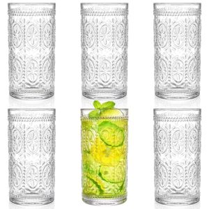 6 Pack 12 oz Romantic Water Glasses, Premium Drinking Glasses Tumblers for Beverages, Beer, Refreshments, Vintage Glassware Set