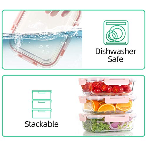 [10 Pack] Glass Meal Prep Containers, Food Storage Containers with Lids Airtight, Glass Lunch Boxes, Microwave, Oven, Freezer