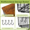 2 Pack Stackable Wire Basket with Wood Top, Pantry Organizer and Storage, Potato Basket Onion Storage for Kitchen Counter, Onion