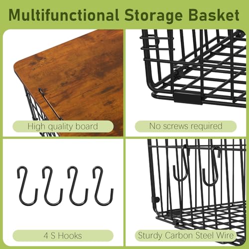 2 Pack Stackable Wire Basket with Wood Top, Pantry Organizer and Storage, Potato Basket Onion Storage for Kitchen Counter, Onion