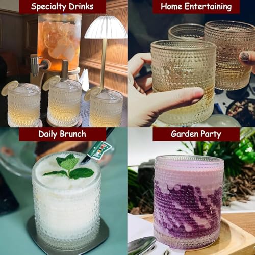 Hobnail Drinking Glasses Set of 6, 10 oz, Cocktail Glasses Vintage Glasses Drinking Set Glass Cups Mixed Drinkware Set Vintage