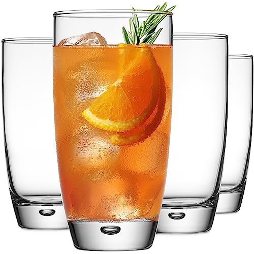 Highball Glasses Set Of 4, 16 Oz. Drinking Glasses, Unique Water Glass Cups For Juice, Cocktails, Soda, Heavy Bottom Tumbler