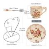 Tea Cups and Saucers Set of 2, Porcelain Floral Tea Cups Set with Holder, Fancy Vintage Teacups 8 oz